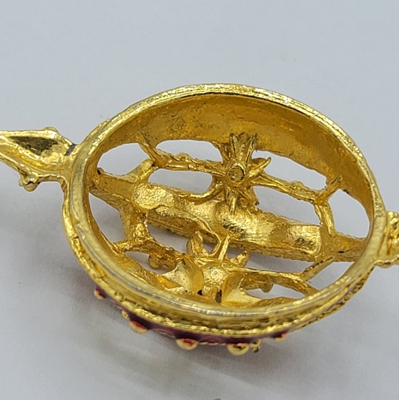 Aai Rhinestone Red Enamel Gold tone Christmas Bauble Ornament Pendant Vintage - Picture 6 of 10